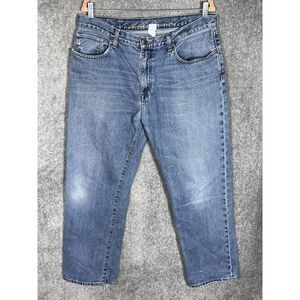 Eddie Bauer Relaxed Straight Jeans Mens Size‎ 36x32 Blue Distressed Denim Cotton